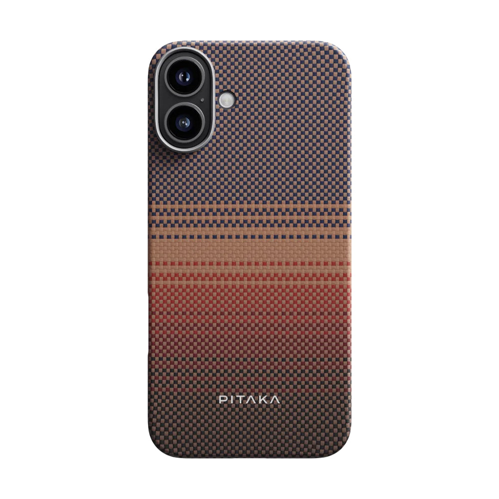 Pitaka Tactile Woven Sunset-Moonrise Serisi iPhone 16 Plus M-safe Şarj Özellikli Aramid Fiber Sunset Kılıf Pitaka Tactile Woven Sunset-Moonrise Serisi iPhone 16 Plus M-safe Şarj Özellikli Aramid Fiber Sunset Kılıf
